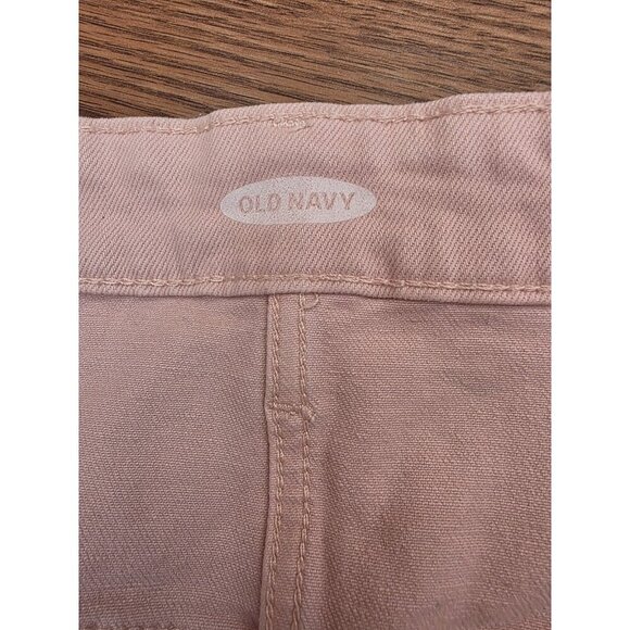 Old Navy Denim Skirt Womens Sz 18 Button Front‎ Pink Raw Hem W/ Pockets Mini EUC - Picture 6 of 7